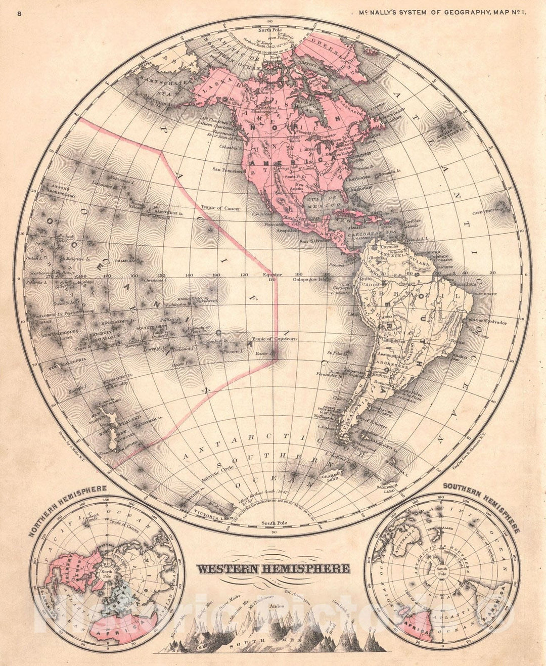 Historic Map : 1876 Western Hemisphere - Eastern Hemisphere : Vintage Wall Art