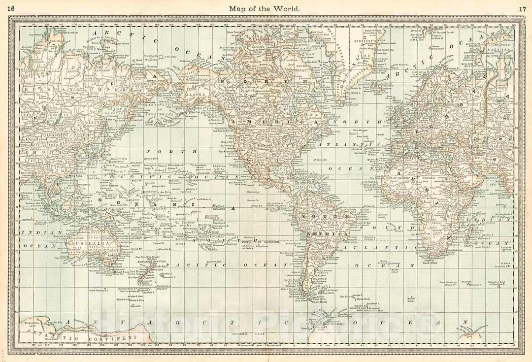 Historic Map : 1883 Map of the World : Vintage Wall Art