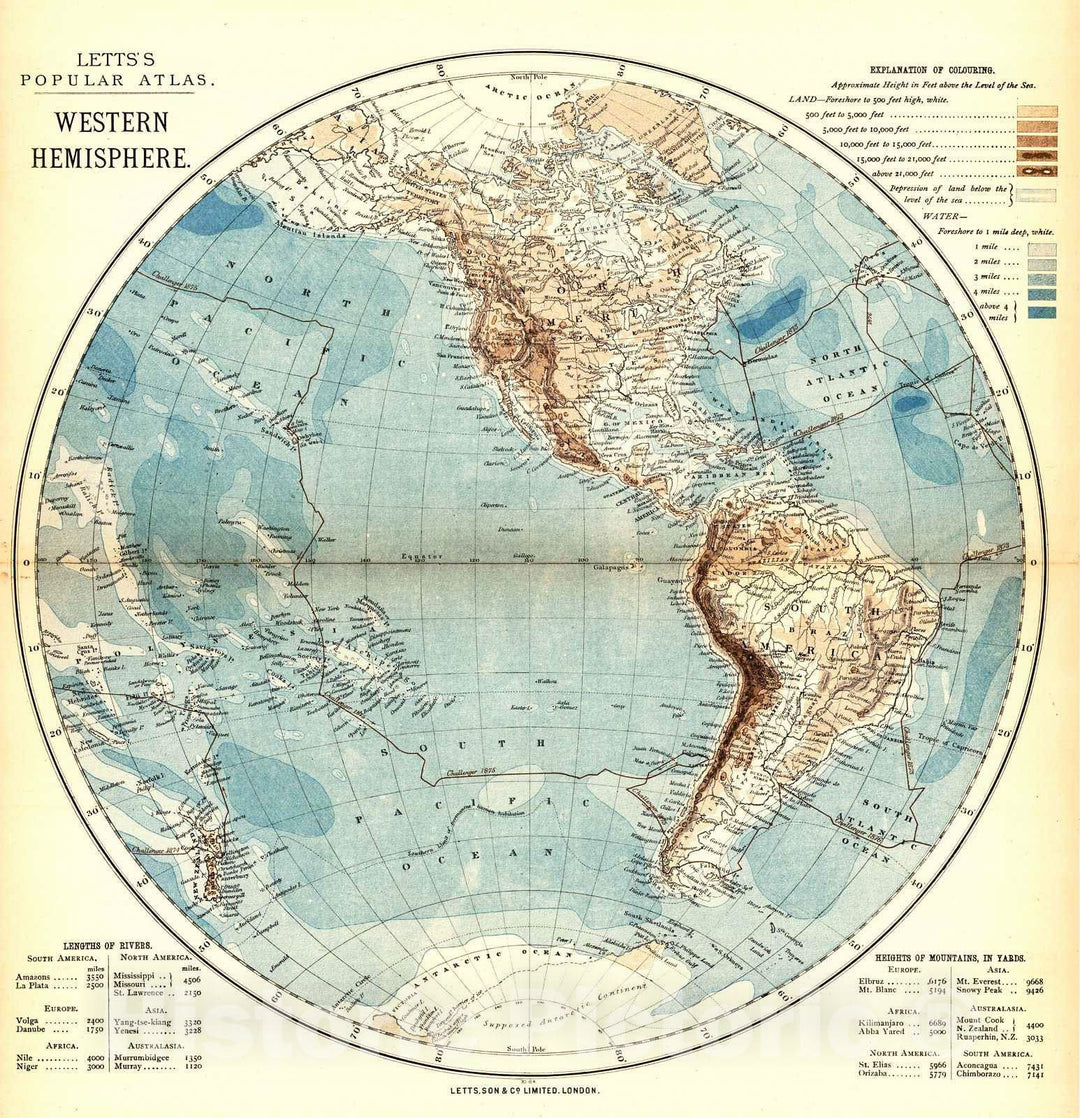 Historic Map : 1884 Western Hemisphere, Eastern Hemisphere : Vintage Wall Art