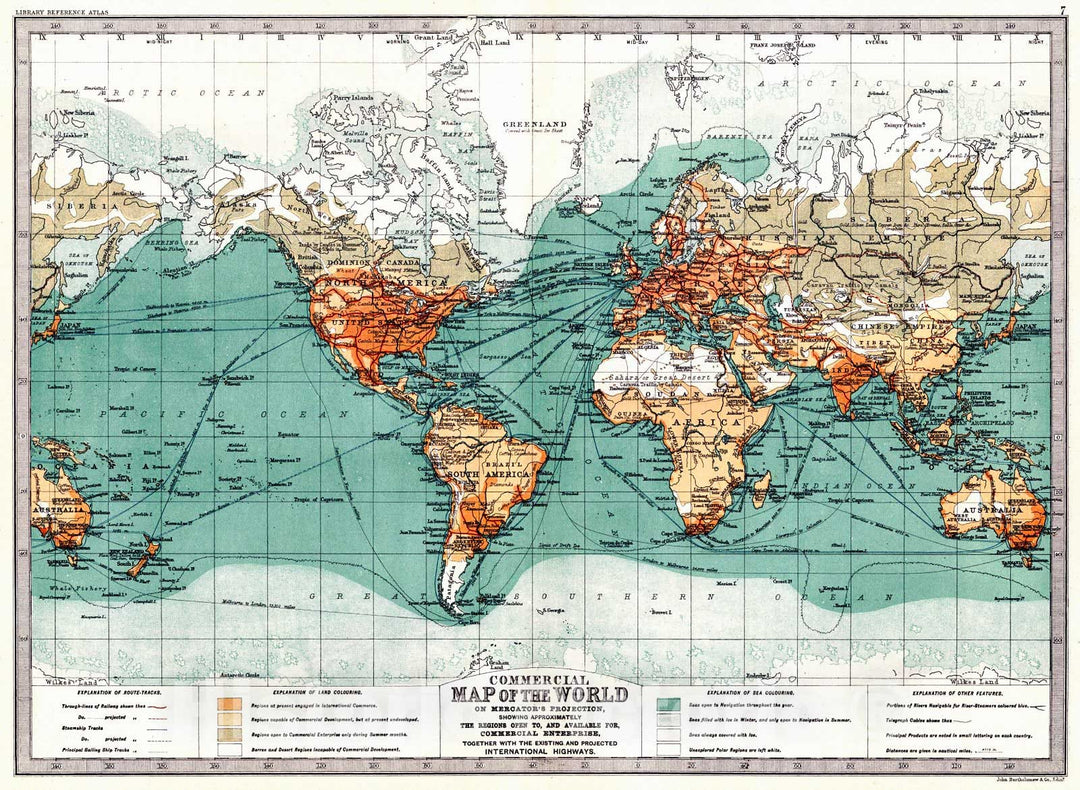 Historic Map : 1890 Commercial Map of the World : Vintage Wall Art