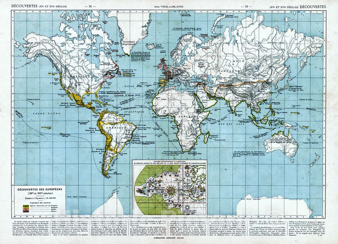 Historic Map : 1908 Decouvertes Des Europeens (XV et XVI siecles) : Vintage Wall Art