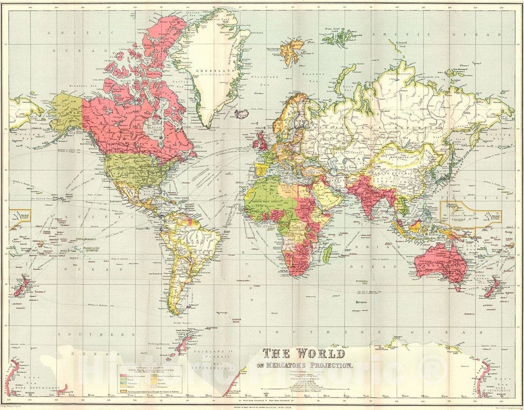 Historic Map : 1925 The World on Mercator Projection : Vintage Wall Art