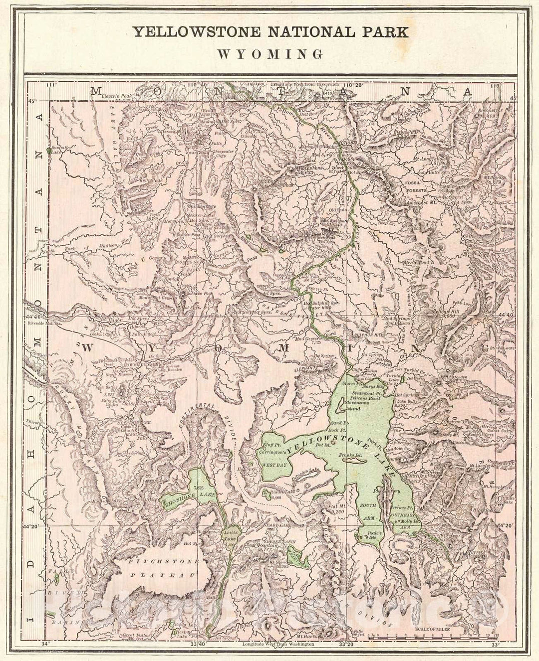 Historic Map : 1888 Yellowstone National Park, Wyoming : Vintage Wall Art