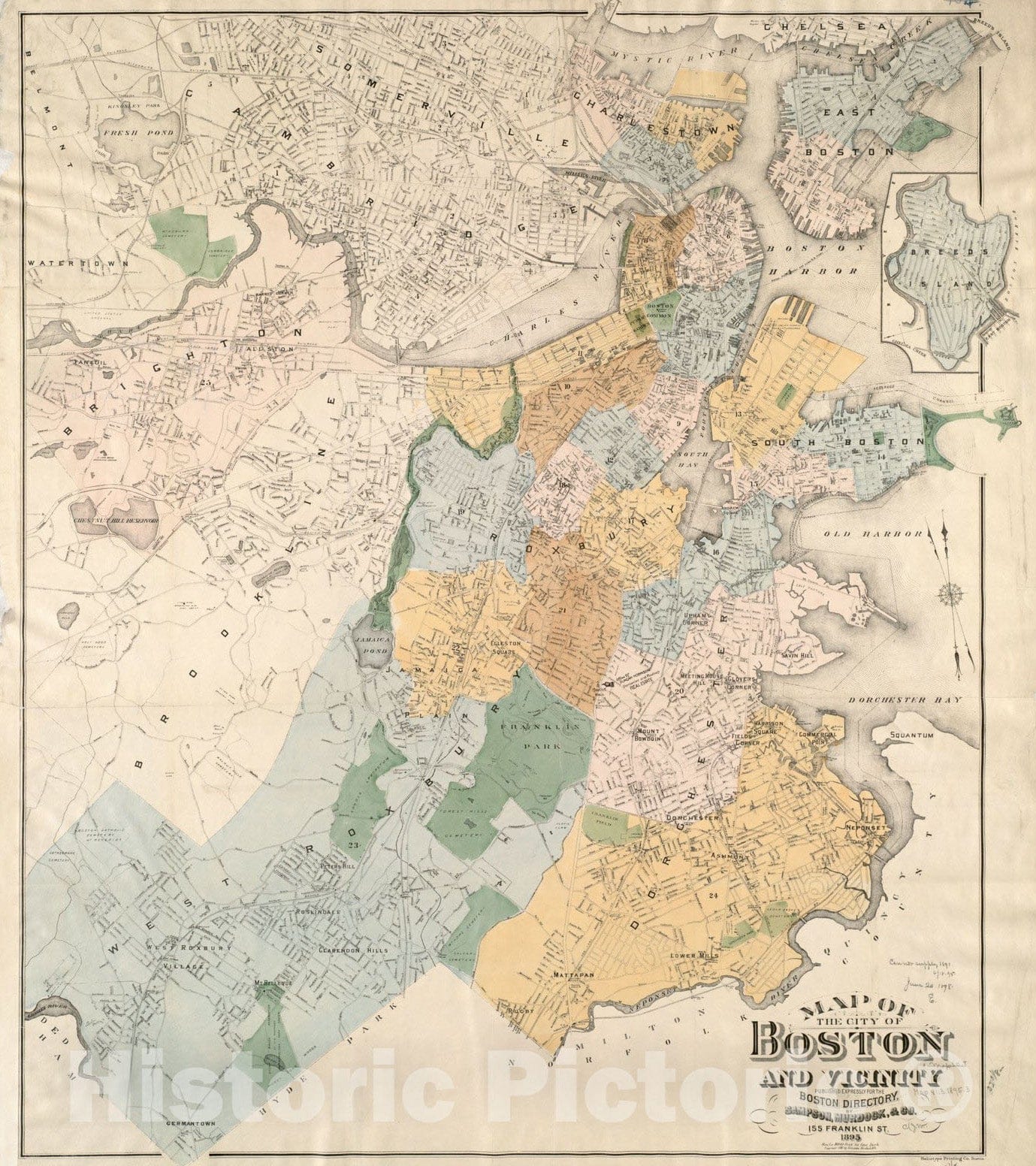 Historical Map, 1895 Map of The City of Boston and Vicinity, Vintage Wall Art