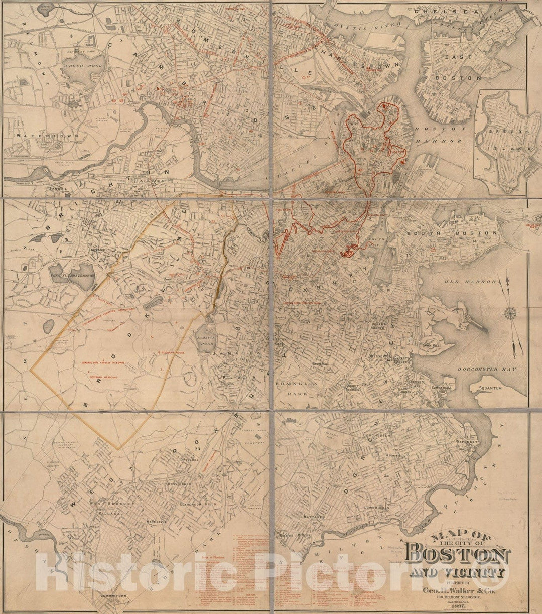 Historical Map, 1897 Map of The City of Boston and Vicinity, Vintage Wall Art