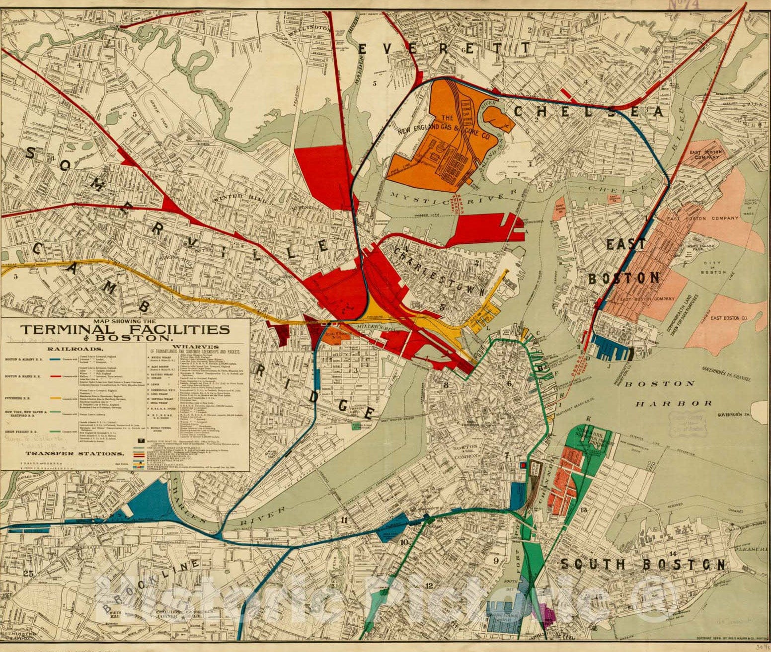 Historical Map, 1899 Map Showing The Terminal Facilities of Boston, Vintage Wall Art