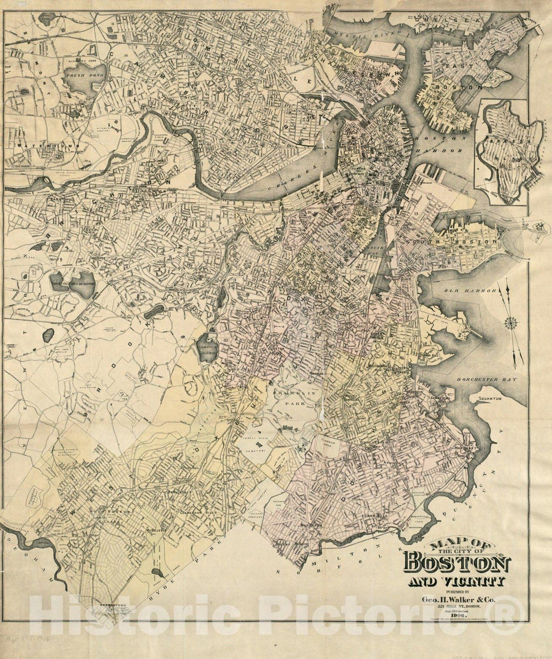 Historical Map, 1906 Map of The City of Boston and Vicinity, Vintage Wall Art