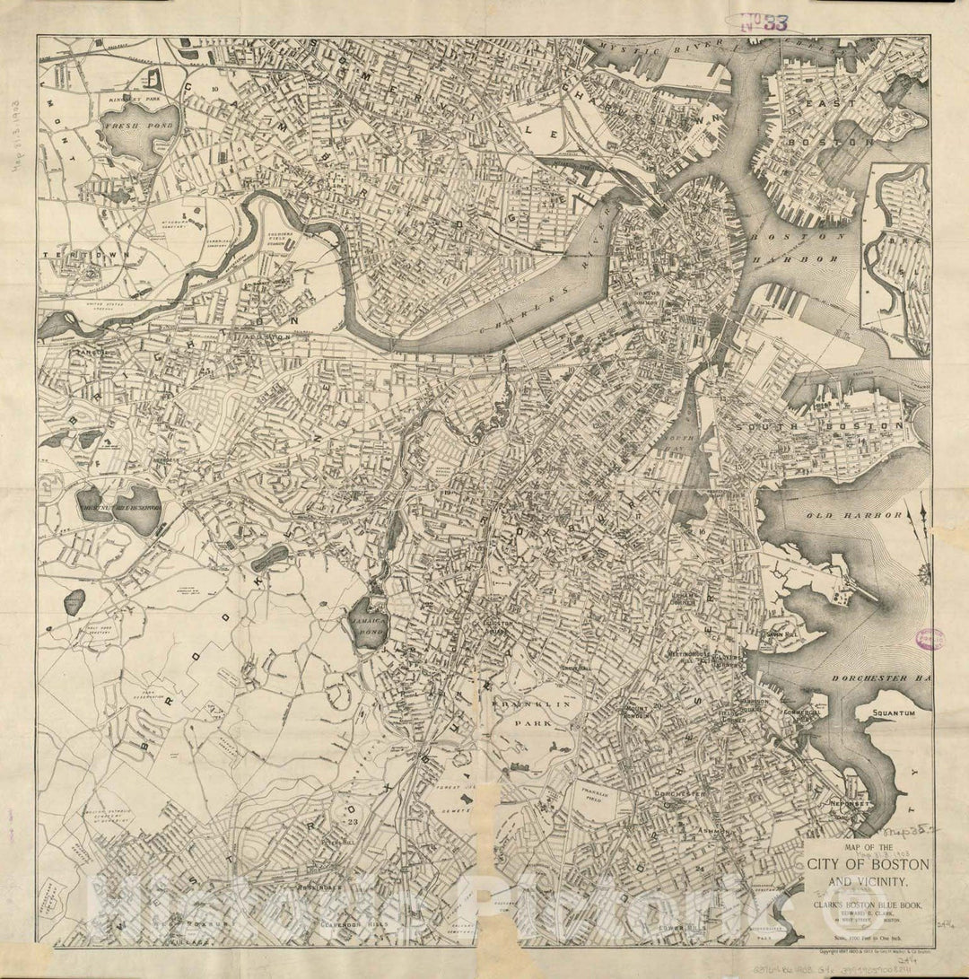 Historical Map, ca. 1903 Map of The City of Boston and Vicinity, Vintage Wall Art