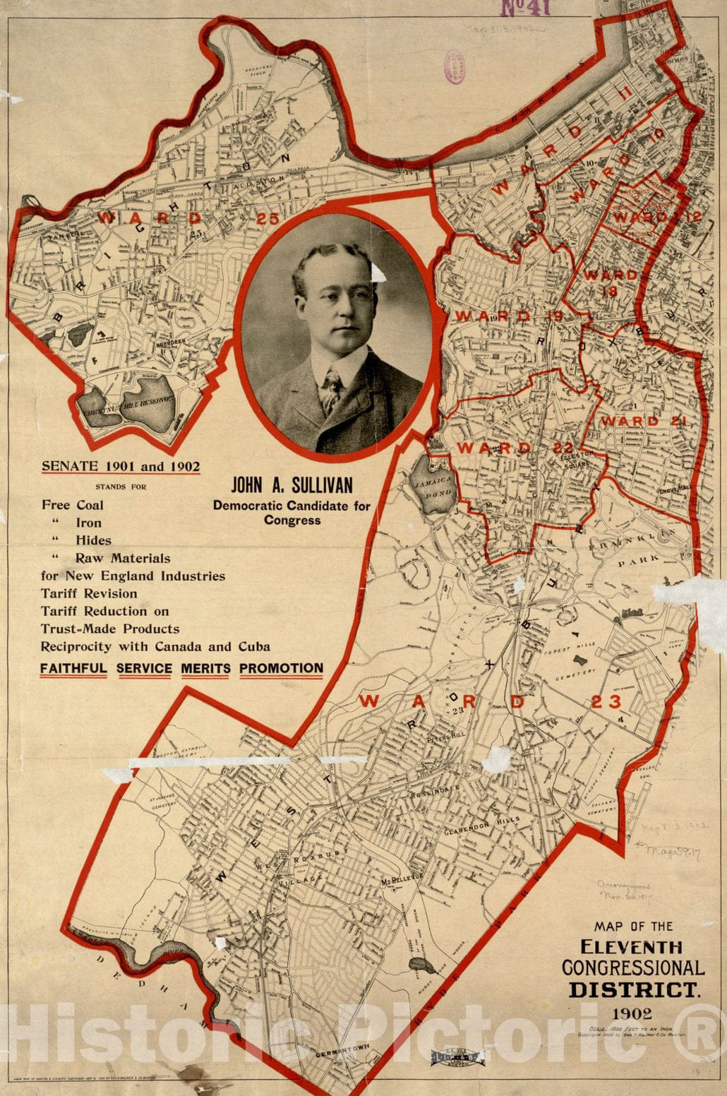 Historical Map, ca. 1902 Map of The Eleventh Congressional District, Vintage Wall Art