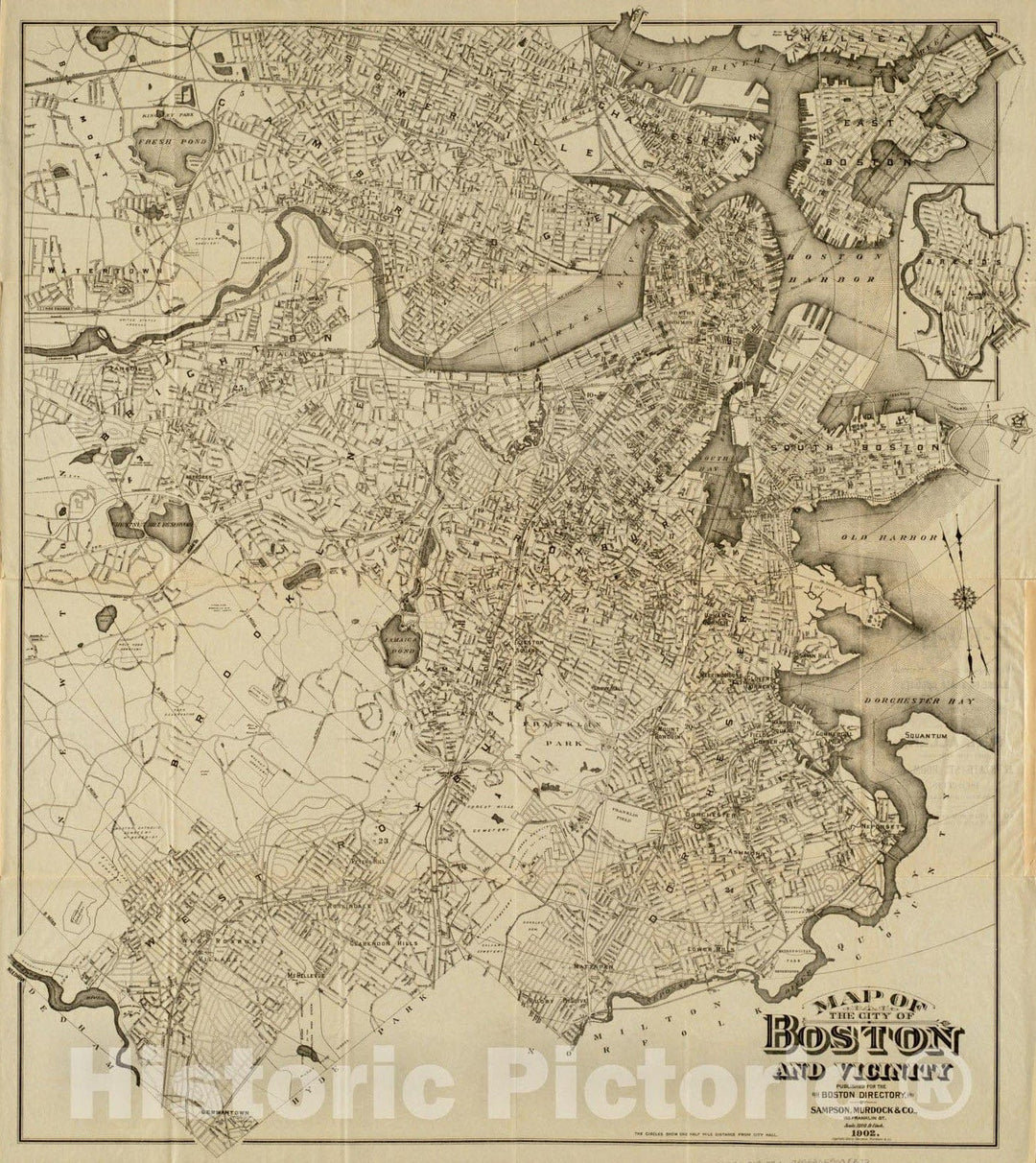 Historical Map, 1902 Map of The City of Boston and Vicinity, Vintage Wall Art