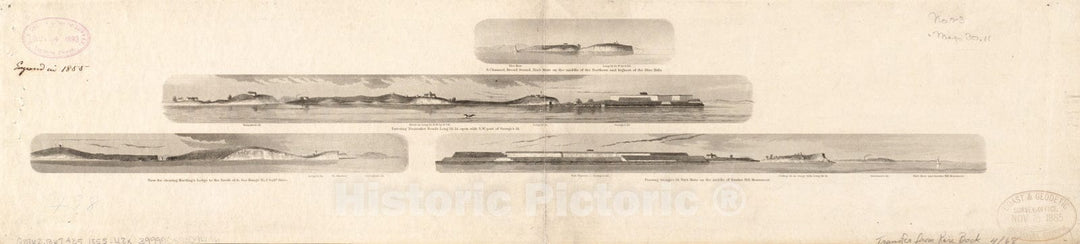 Historical Map, 1855 [Views of The Boston Harbor Islands], Vintage Wall Art