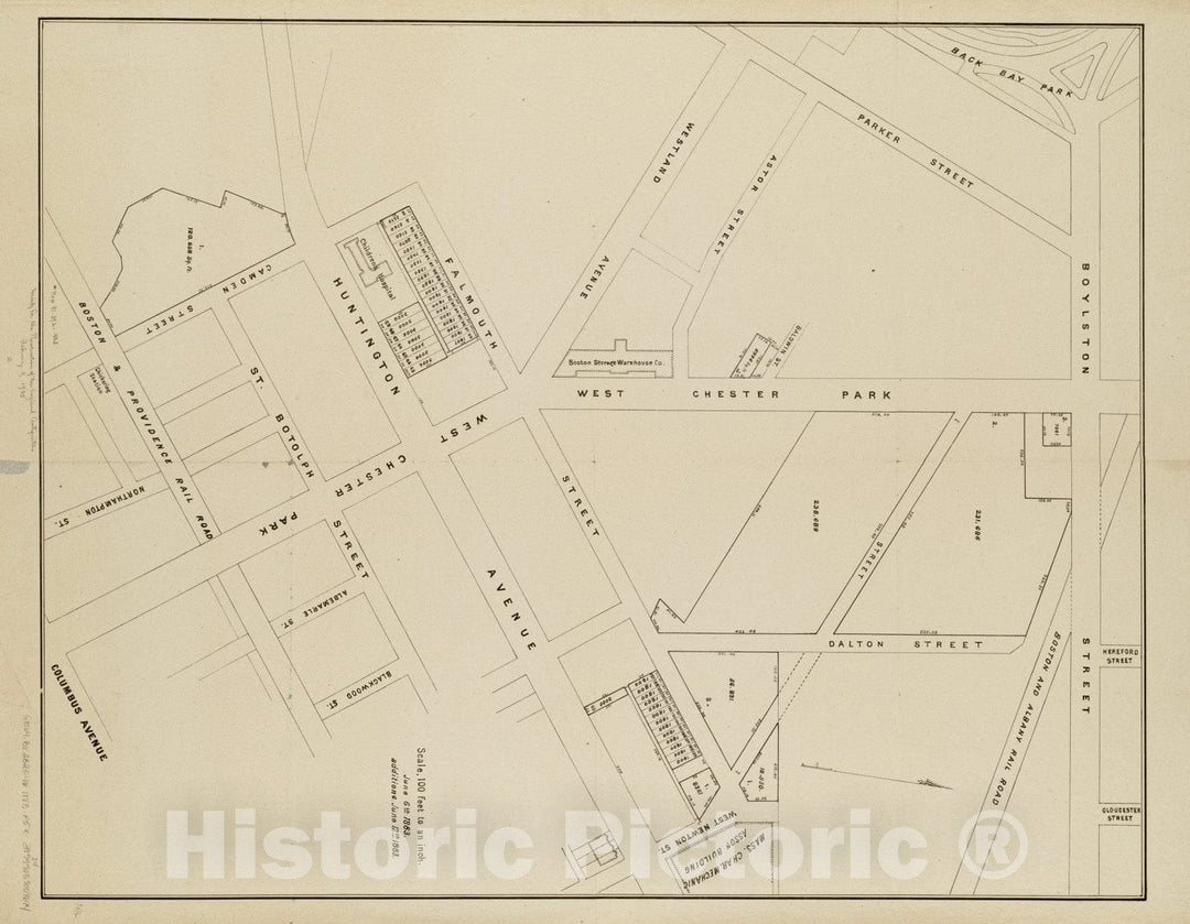 Historical Map, 1883 [Plan of Lots on Falmouth Street, Boston], Vintage Wall Art