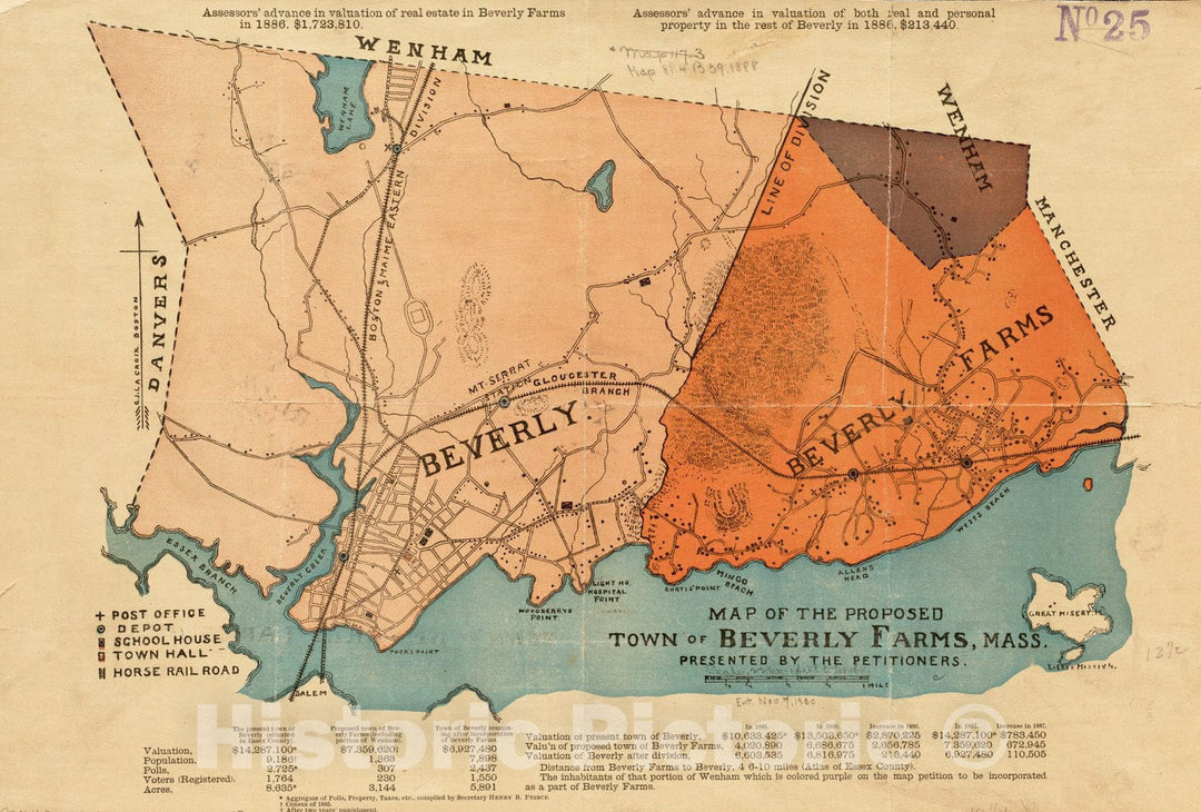 Historical Map, 1888 Map of The Proposed Town of Beverly Farms, Mass : Presented by The Petitioners, Vintage Wall Art