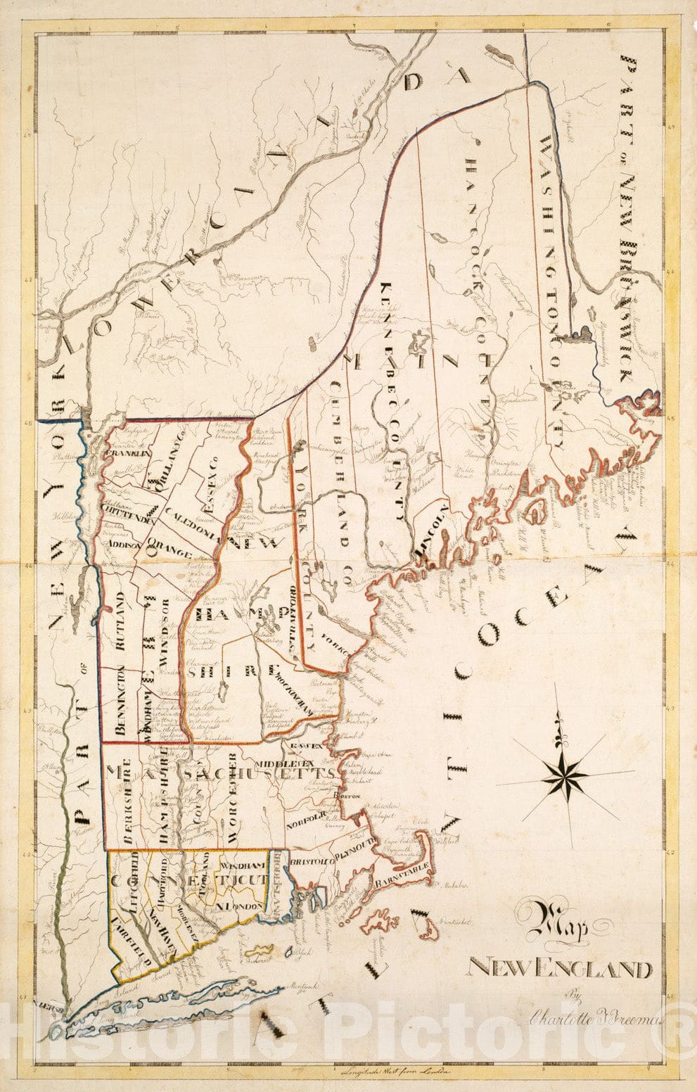 Historical Map, 1830 Map New England, Vintage Wall Art