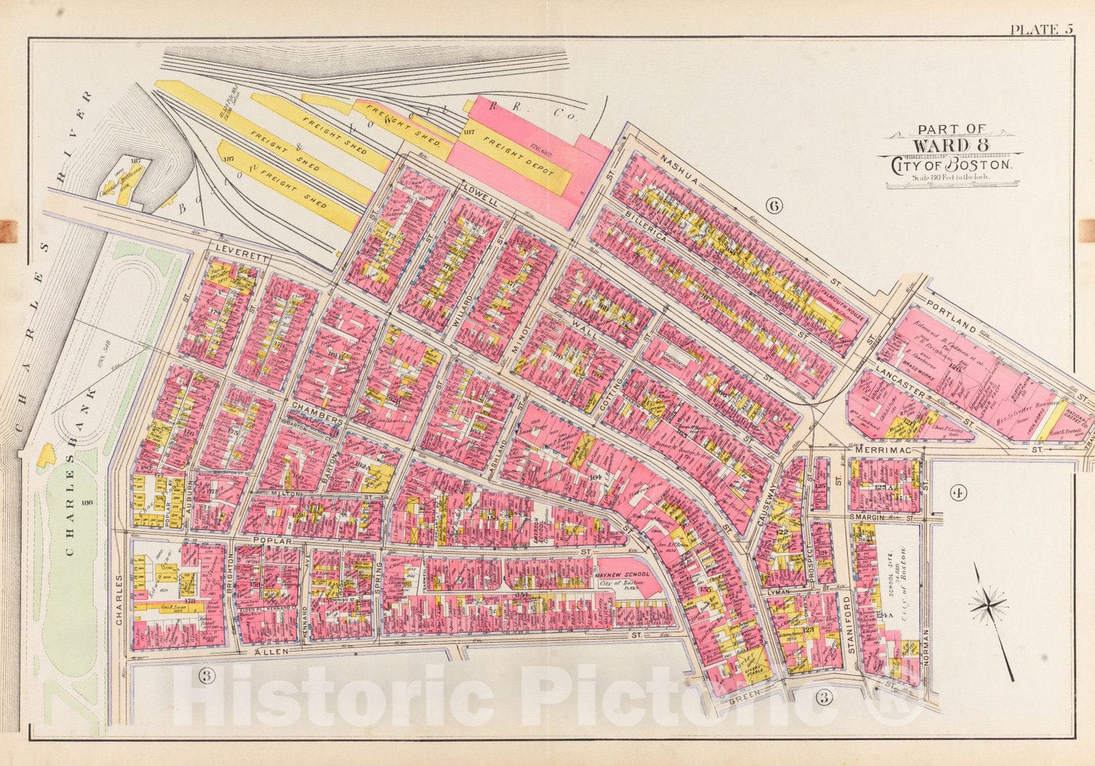 Historical Map, 1902 Atlas of The City of Boston, Boston Proper and Back Bay : Plate 5, Vintage Wall Art