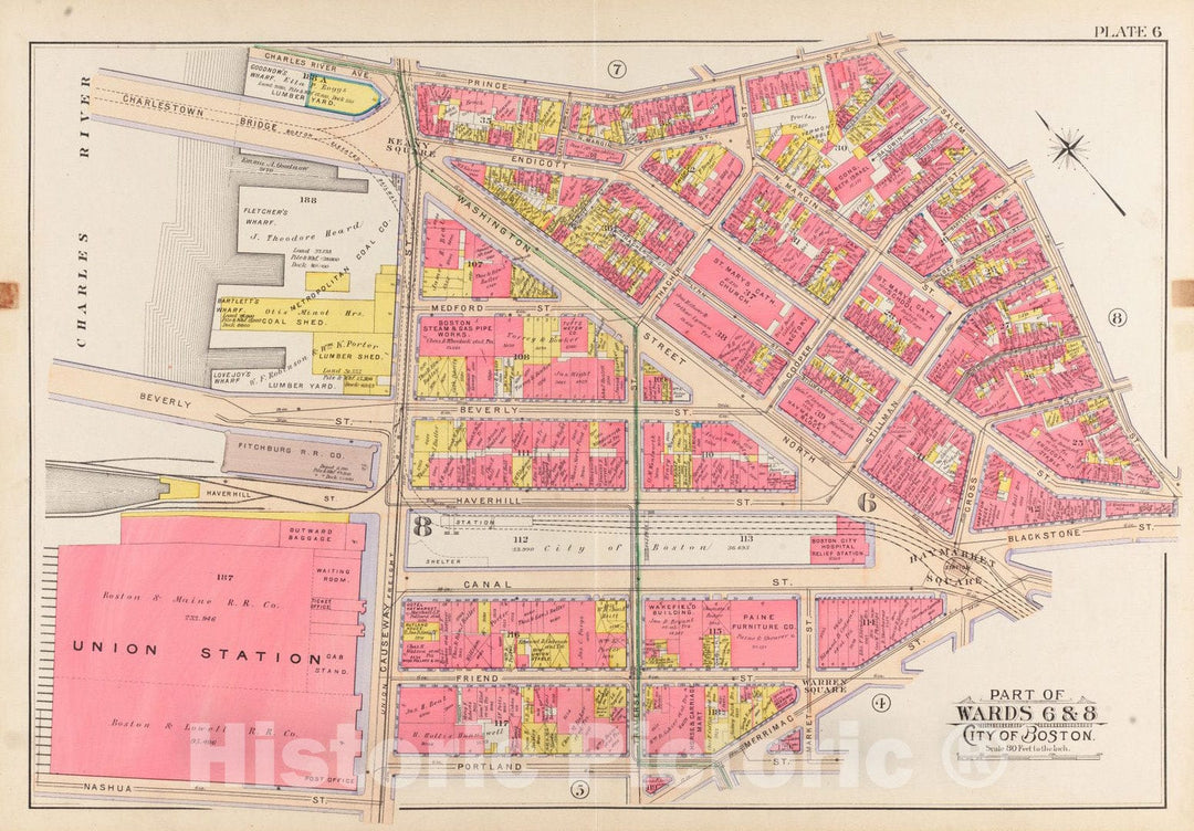 Historical Map, 1902 Atlas of The City of Boston, Boston Proper and Back Bay : Plate 6, Vintage Wall Art