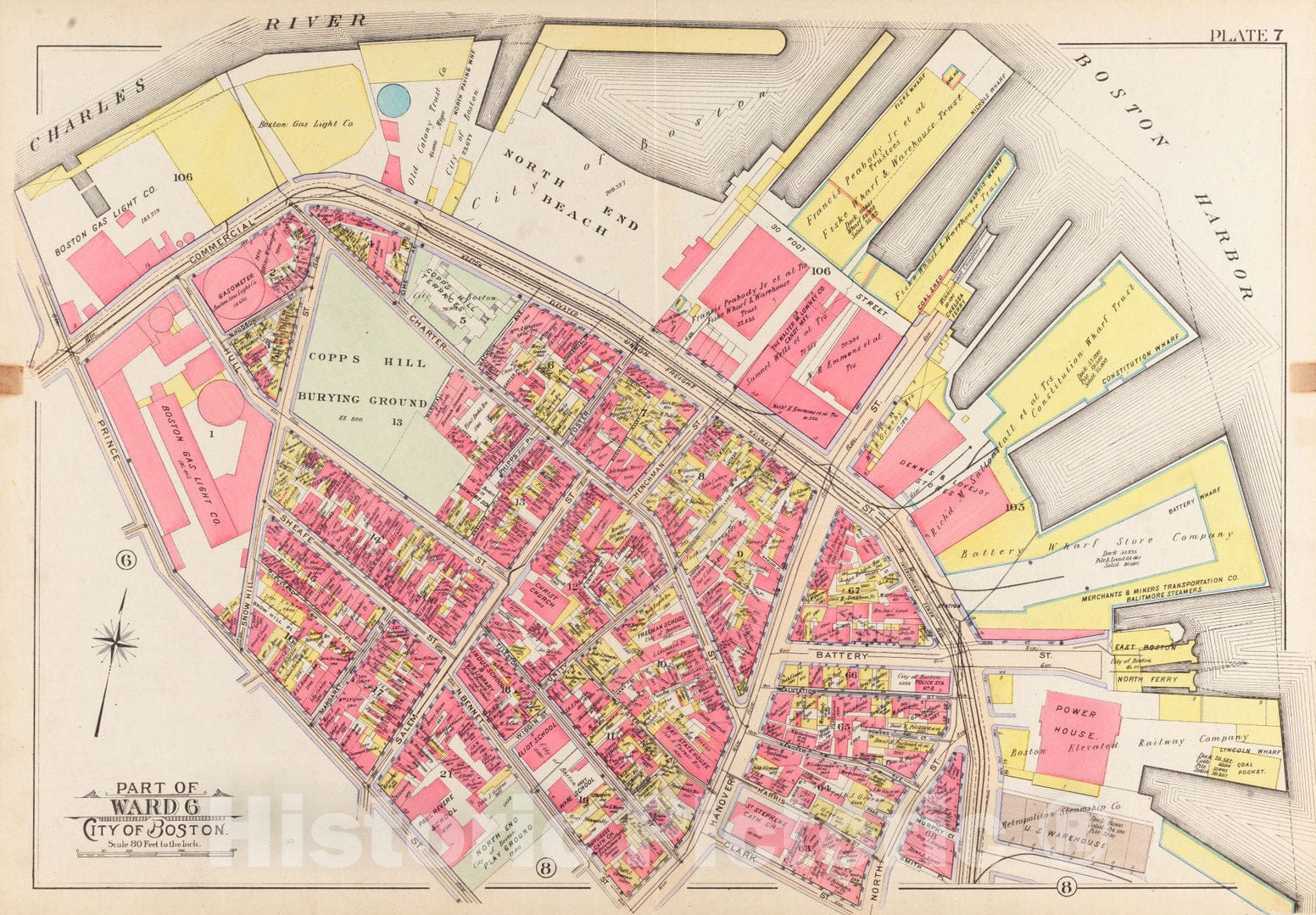 Historical Map, 1902 Atlas of The City of Boston, Boston Proper and Back Bay : Plate 7, Vintage Wall Art