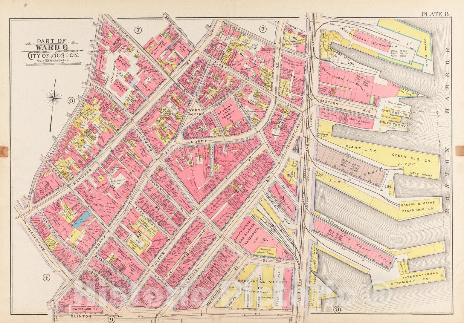 Historical Map, 1902 Atlas of The City of Boston, Boston Proper and Back Bay : Plate 8, Vintage Wall Art