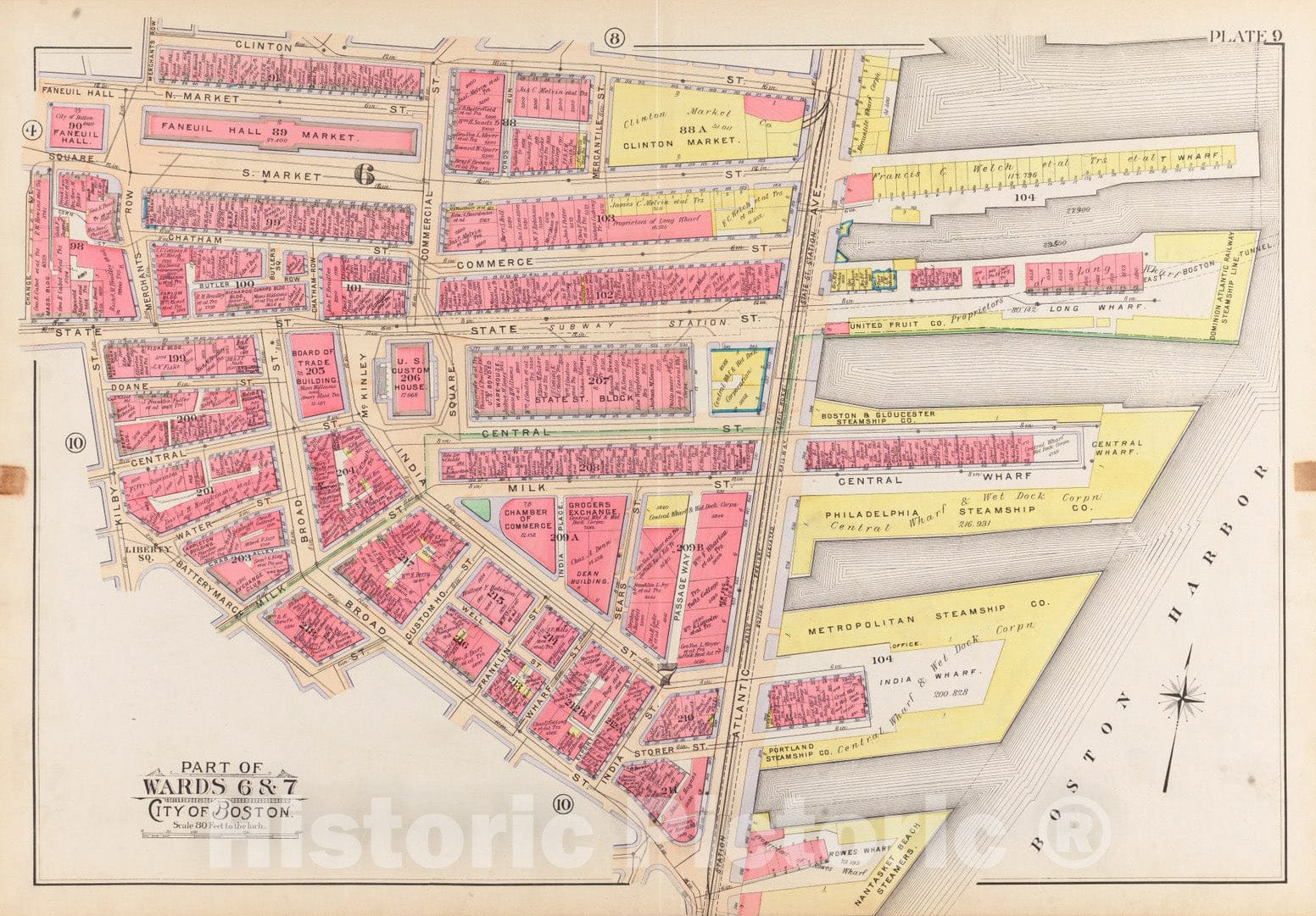 Historical Map, 1902 Atlas of The City of Boston, Boston Proper and Back Bay : Plate 9, Vintage Wall Art