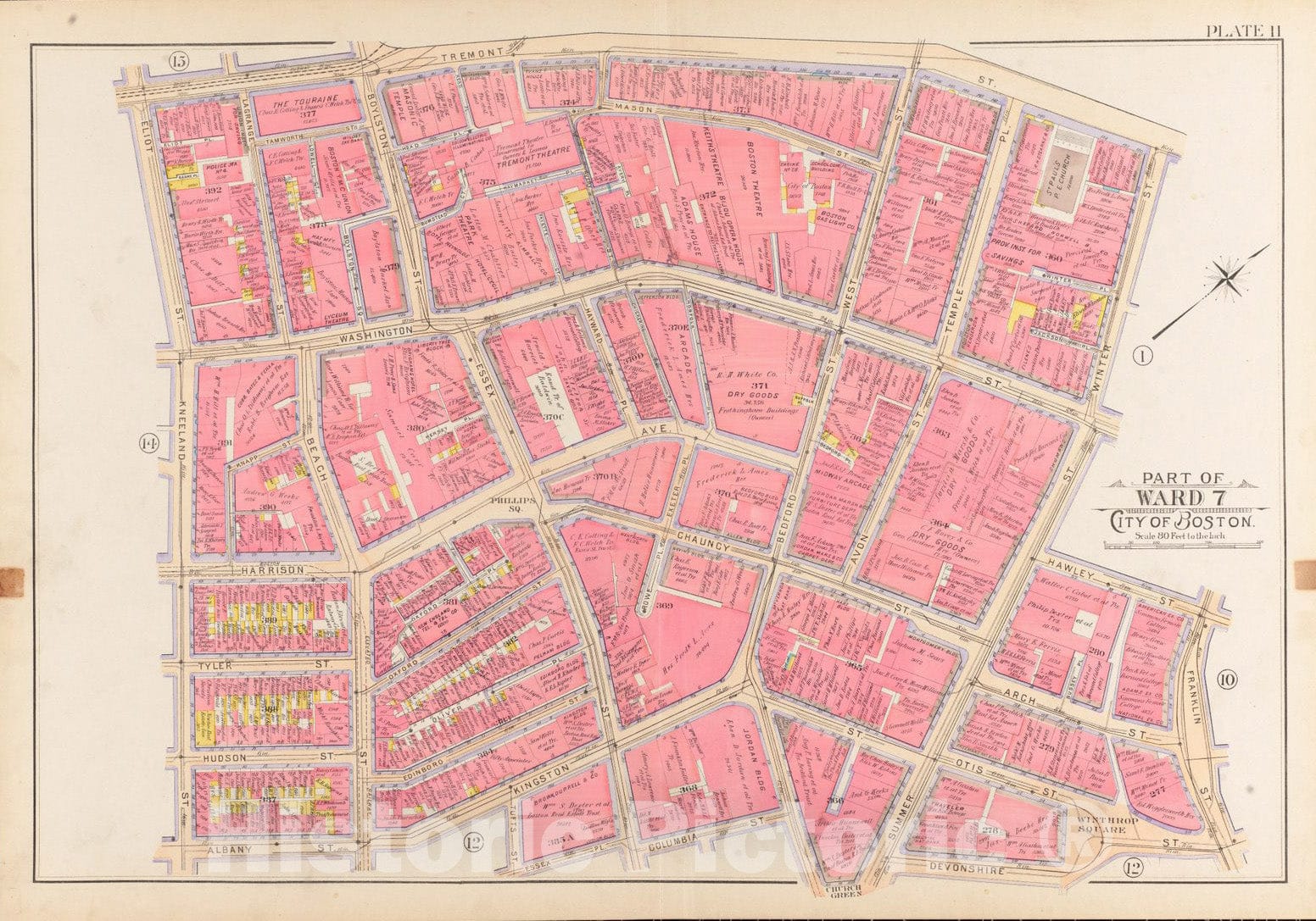 Historical Map, 1902 Atlas of The City of Boston, Boston Proper and Back Bay : Plate 11, Vintage Wall Art