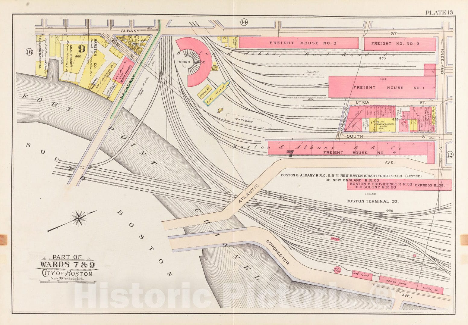 Historical Map, 1902 Atlas of The City of Boston, Boston Proper and Back Bay : Plate 13, Vintage Wall Art