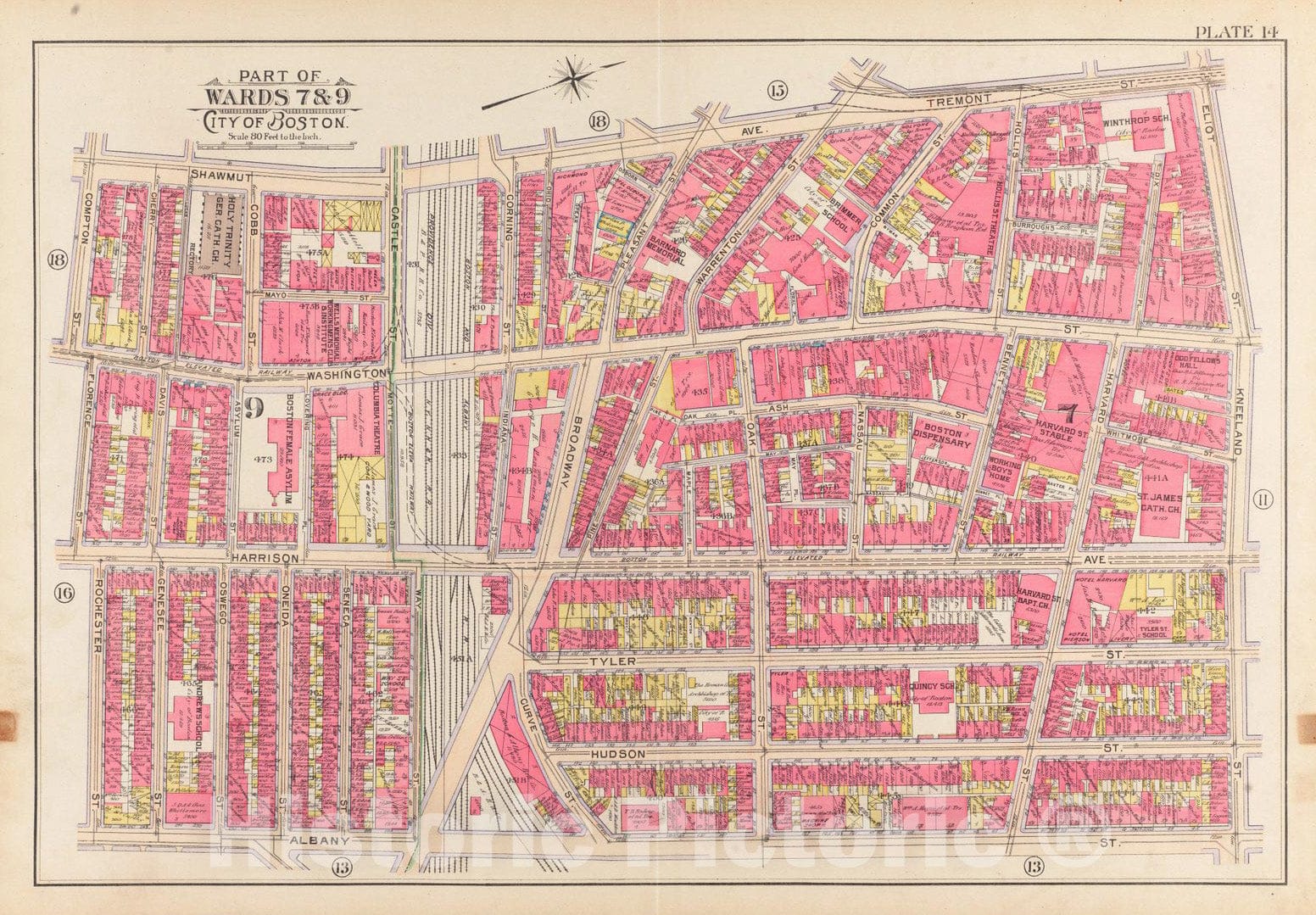 Historical Map, 1902 Atlas of The City of Boston, Boston Proper and Back Bay : Plate 14, Vintage Wall Art