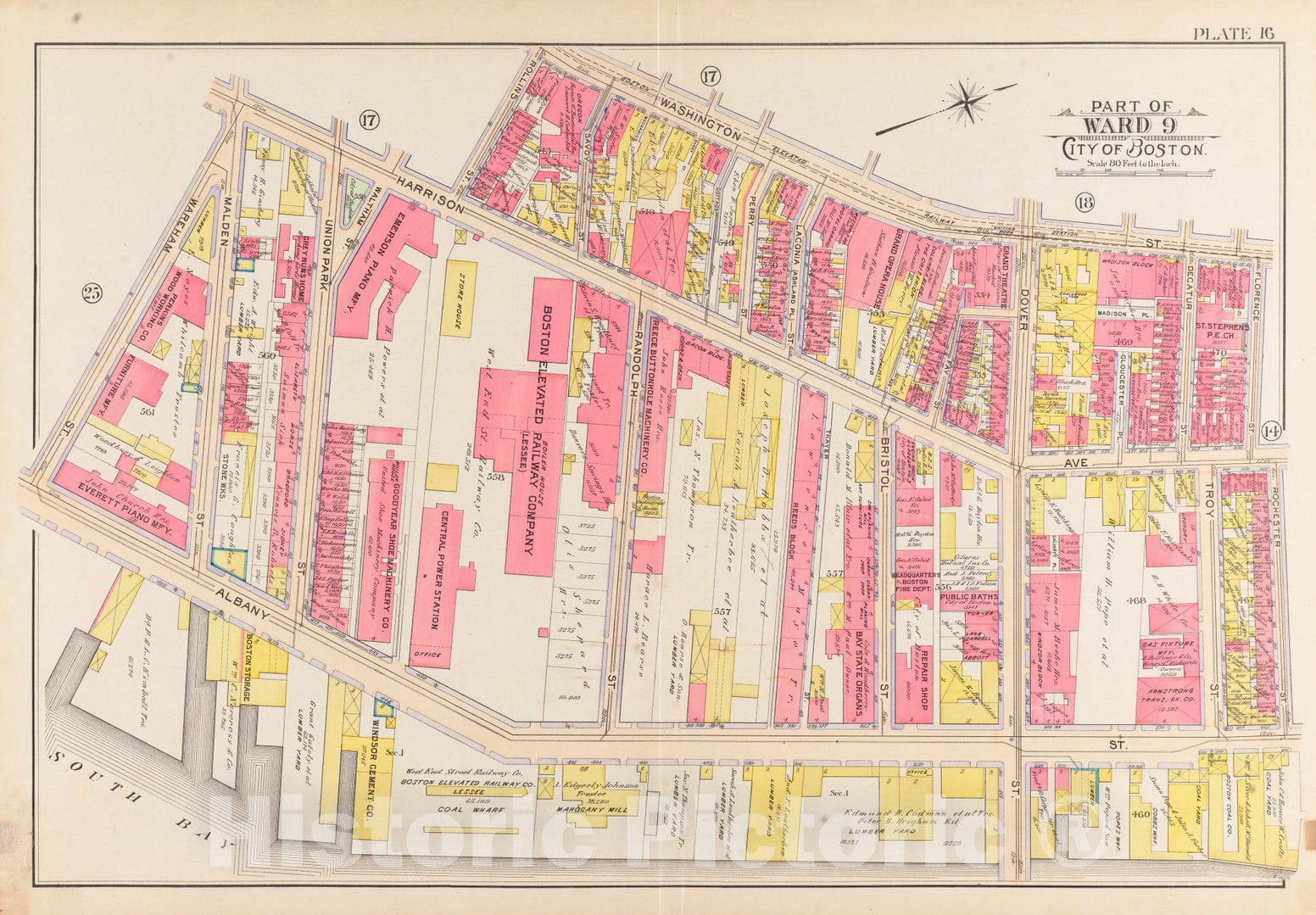 Historical Map, 1902 Atlas of The City of Boston, Boston Proper and Back Bay : Plate 16, Vintage Wall Art