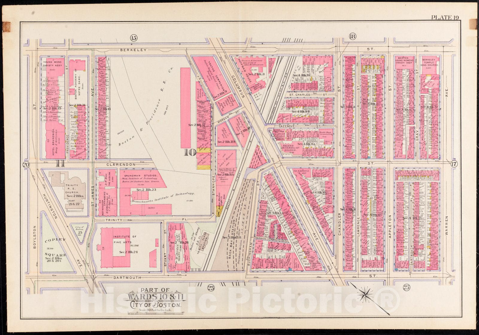 Historical Map, 1902 Atlas of The City of Boston, Boston Proper and Back Bay : Plate 19, Vintage Wall Art