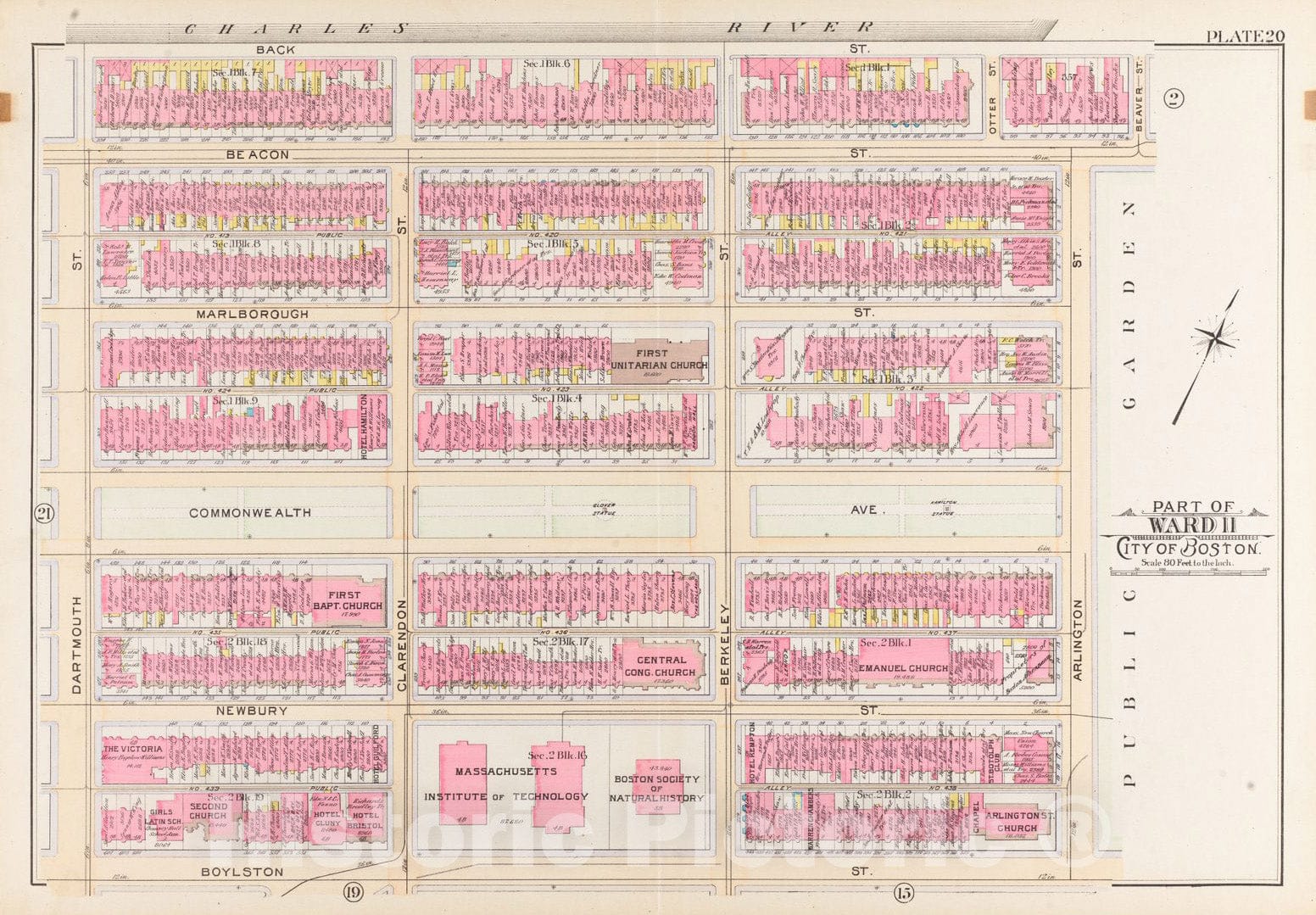 Historical Map, 1902 Atlas of The City of Boston, Boston Proper and Back Bay : Plate 20, Vintage Wall Art