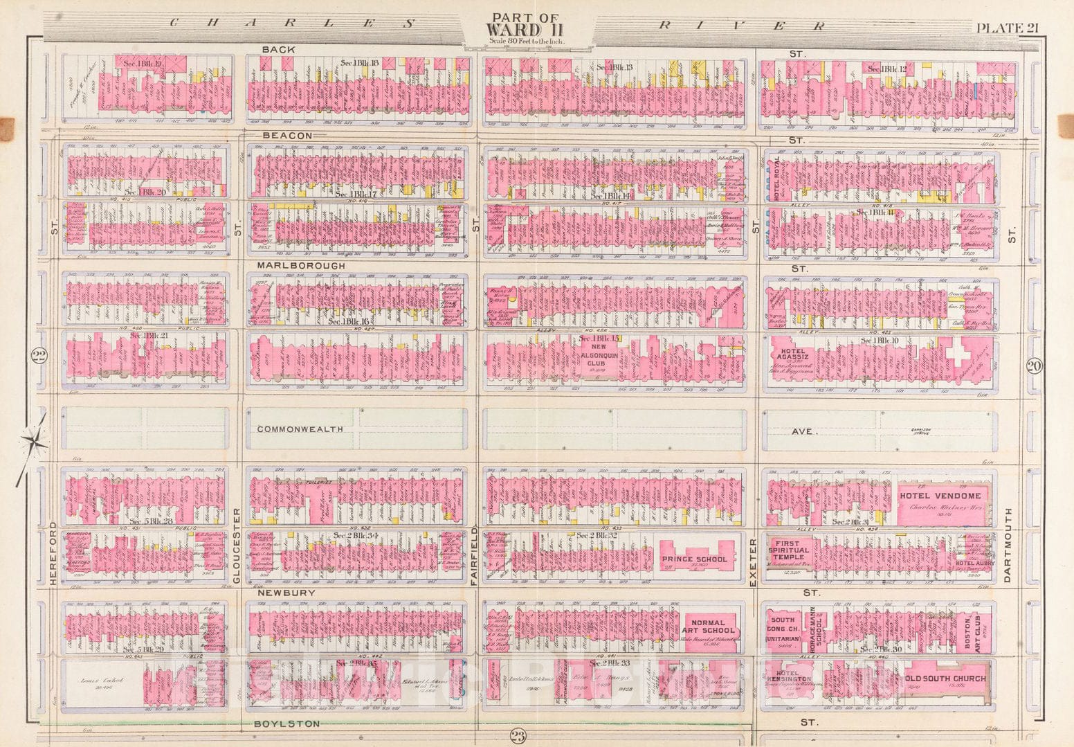 Historical Map, 1902 Atlas of the city of Boston, Boston proper and Back Bay : plate 21, Vintage Wall Art