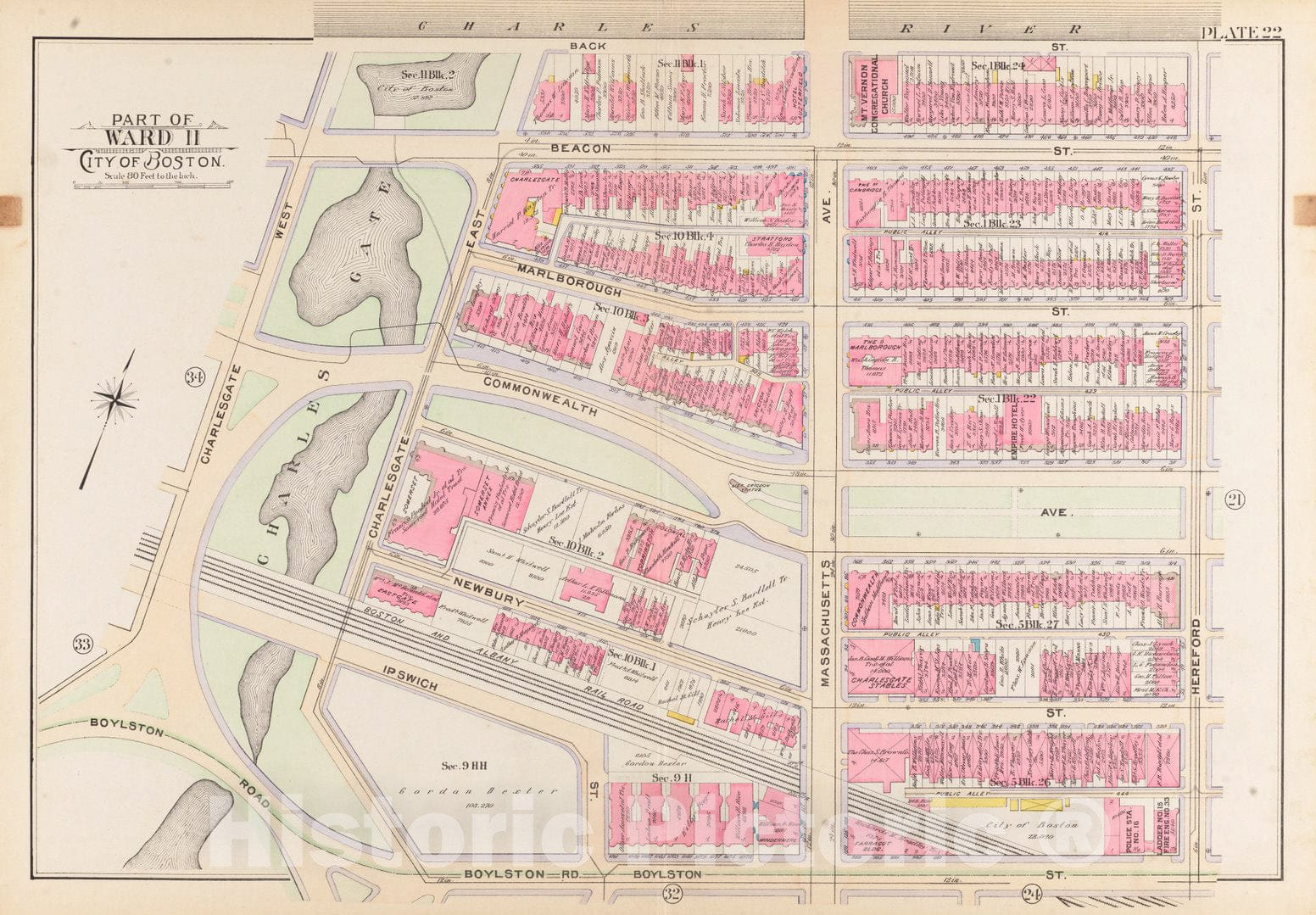 Historical Map, 1902 Atlas of the city of Boston, Boston proper and Back Bay : plate 22, Vintage Wall Art