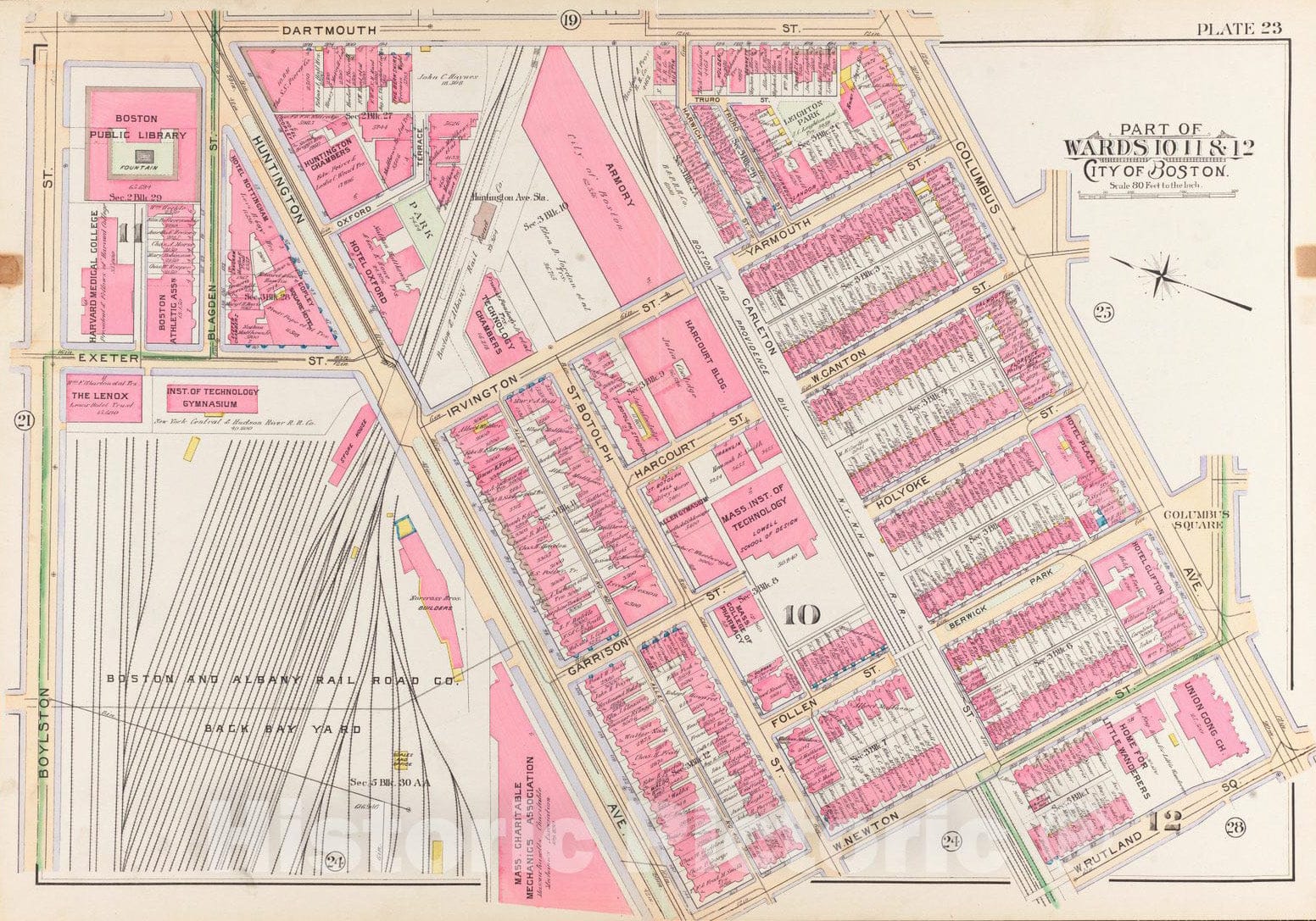 Historical Map, 1902 Atlas of The City of Boston, Boston Proper and Back Bay : Plate 23, Vintage Wall Art