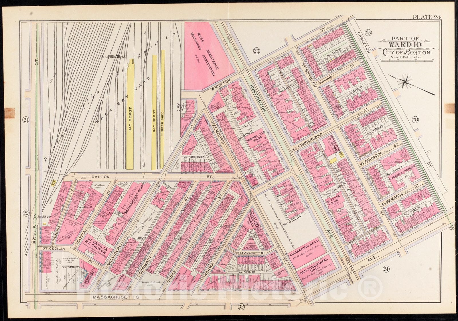 Historical Map, 1902 Atlas of the city of Boston, Boston proper and Back Bay : plate 24, Vintage Wall Art