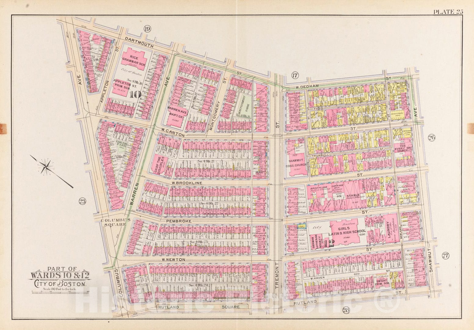 Historical Map, 1902 Atlas of The City of Boston, Boston Proper and Back Bay : Plate 25, Vintage Wall Art