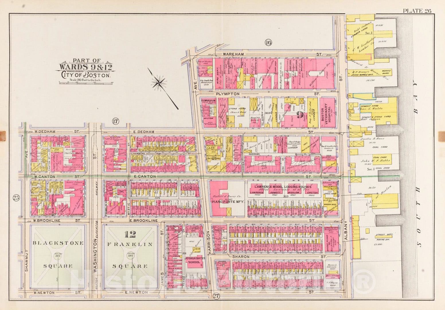 Historical Map, 1902 Atlas of The City of Boston, Boston Proper and Back Bay : Plate 26, Vintage Wall Art