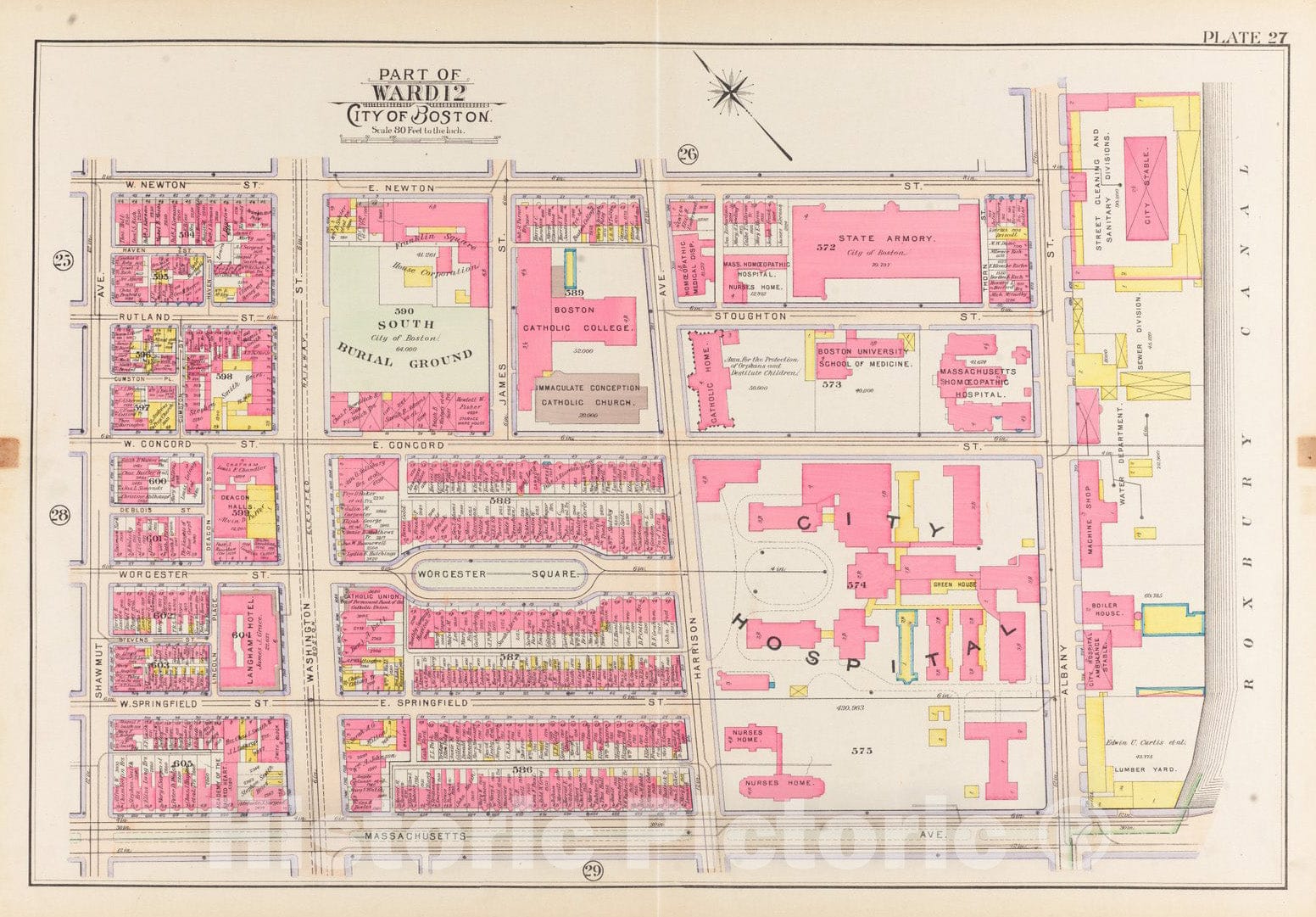 Historical Map, 1902 Atlas of The City of Boston, Boston Proper and Back Bay : Plate 27, Vintage Wall Art