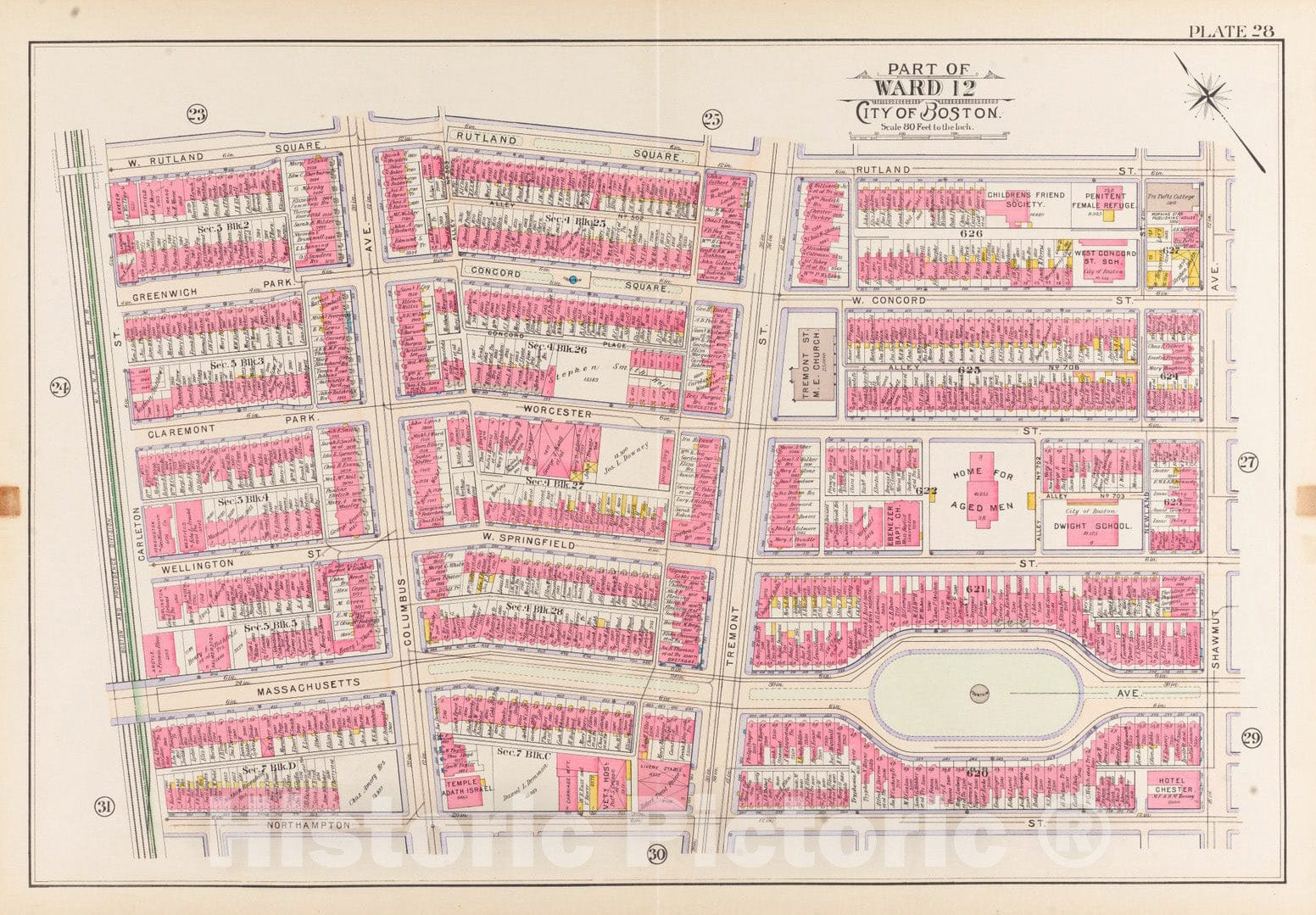 Historical Map, 1902 Atlas of the city of Boston, Boston proper and Back Bay : plate 28, Vintage Wall Art