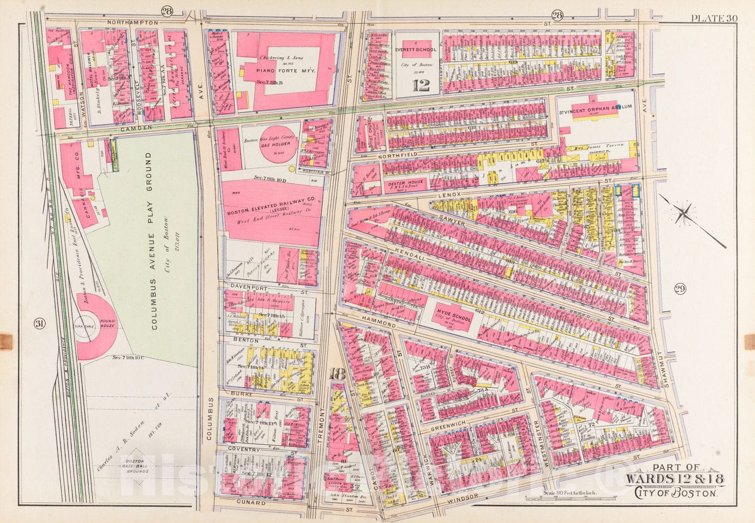 Historical Map, 1902 Atlas of The City of Boston, Boston Proper and Back Bay : Plate 30, Vintage Wall Art