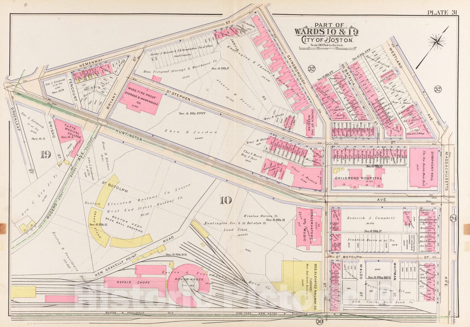 Historical Map, 1902 Atlas of The City of Boston, Boston Proper and Back Bay : Plate 31, Vintage Wall Art