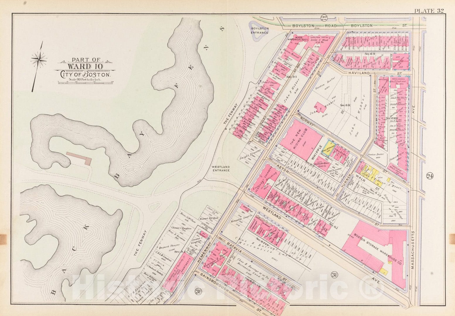 Historical Map, 1902 Atlas of The City of Boston, Boston Proper and Back Bay : Plate 32, Vintage Wall Art