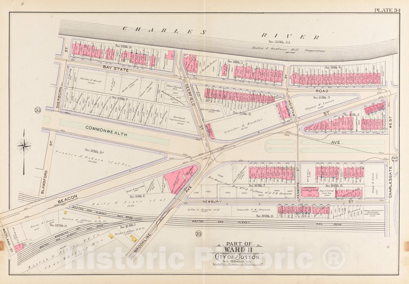 Historical Map, 1902 Atlas of the city of Boston, Boston proper and Back Bay : plate 34, Vintage Wall Art