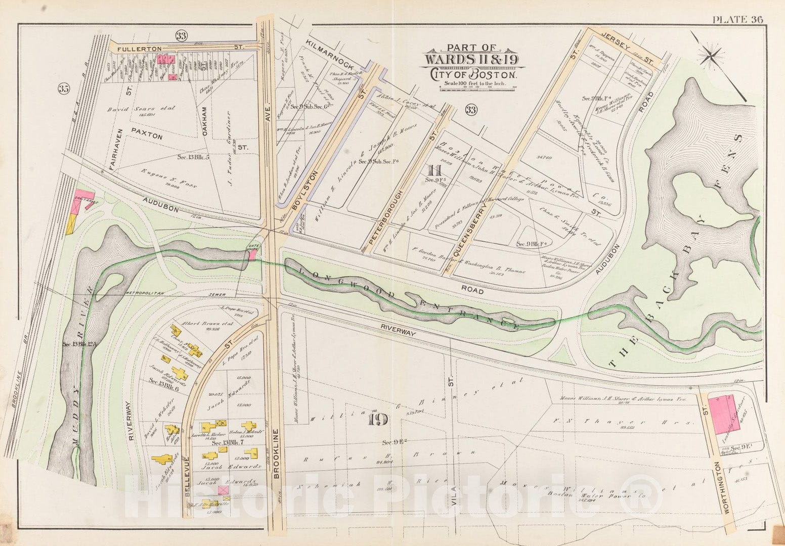 Historical Map, 1902 Atlas of The City of Boston, Boston Proper and Back Bay : Plate 36, Vintage Wall Art