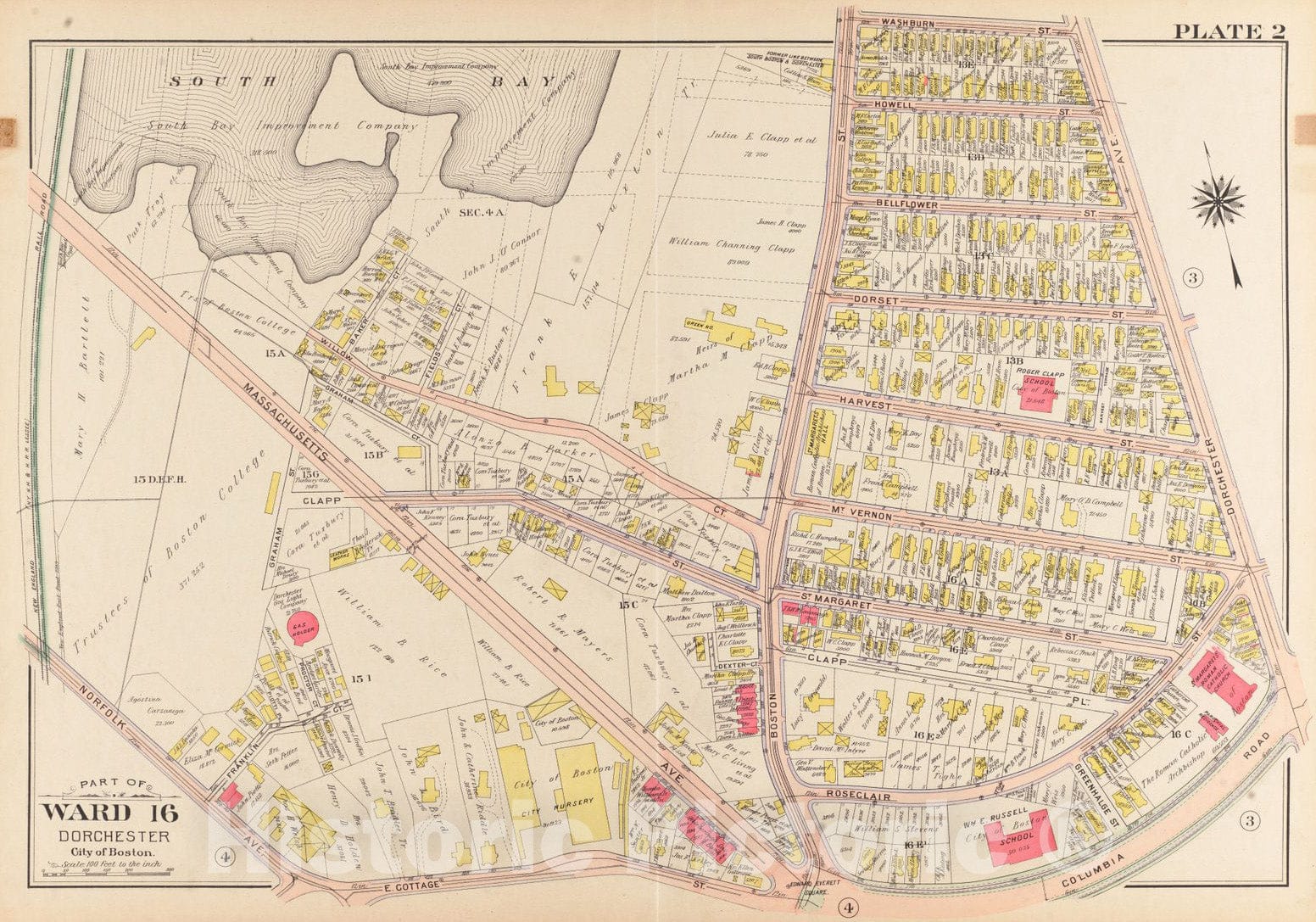 Historical Map, 1904 Atlas of The City of Boston, Dorchester, Mass. : Plate 2, Vintage Wall Art