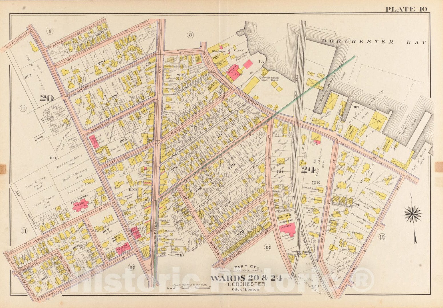 Historical Map, 1904 Atlas of The City of Boston, Dorchester, Mass. : Plate 10, Vintage Wall Art