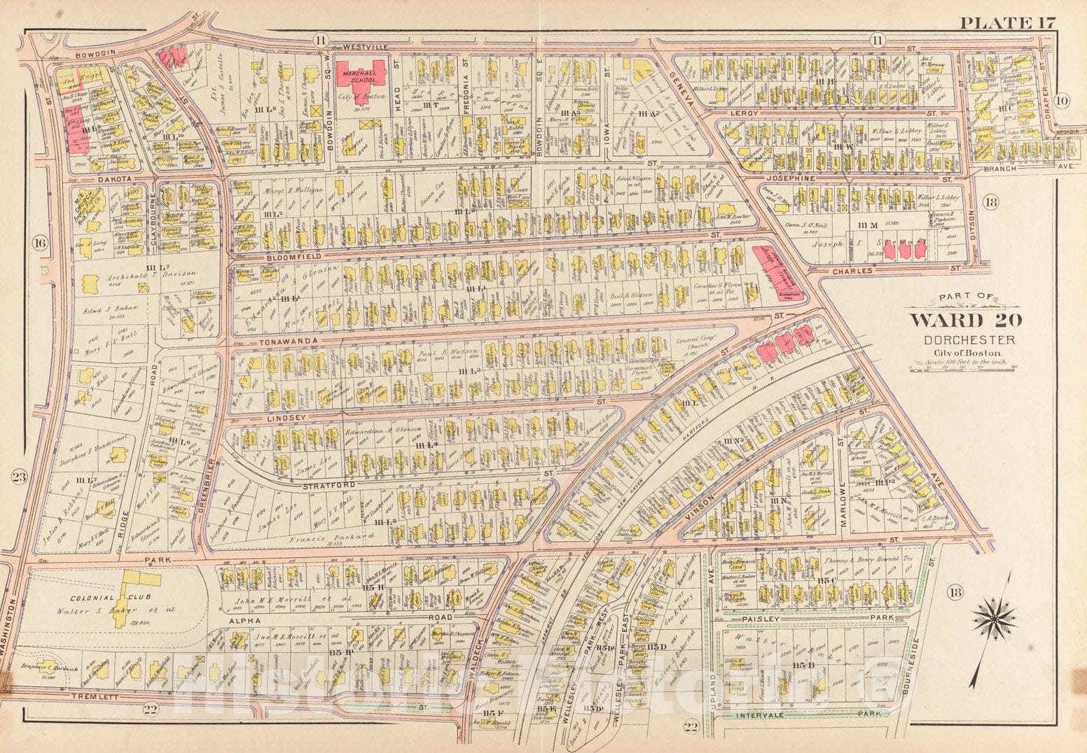 Historical Map, 1904 Atlas of The City of Boston, Dorchester, Mass. : Plate 17, Vintage Wall Art