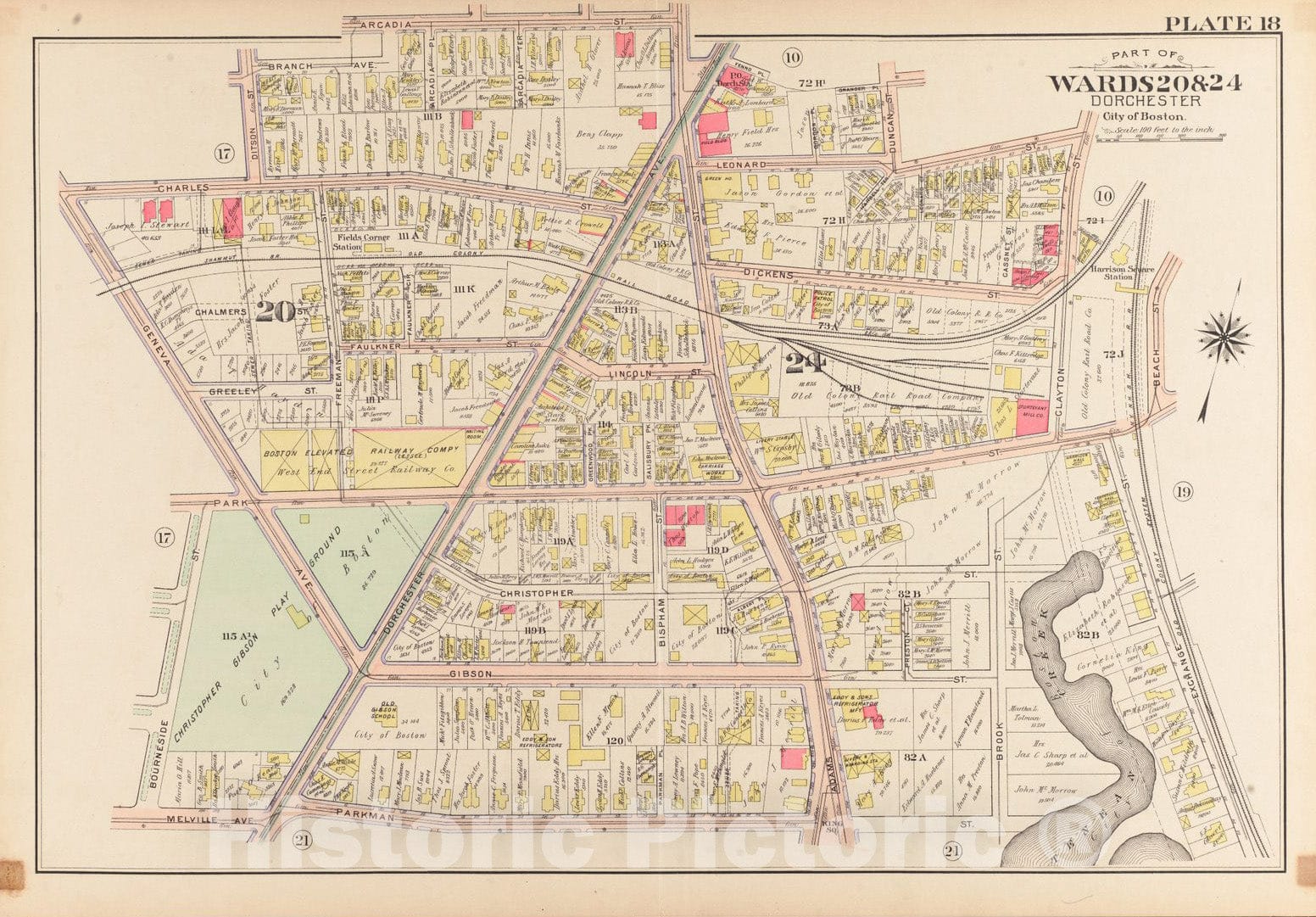 Historical Map, 1904 Atlas of The City of Boston, Dorchester, Mass. : Plate 18, Vintage Wall Art