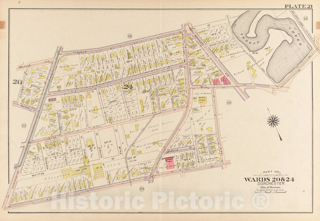 Historical Map, 1904 Atlas of The City of Boston, Dorchester, Mass. : Plate 21, Vintage Wall Art