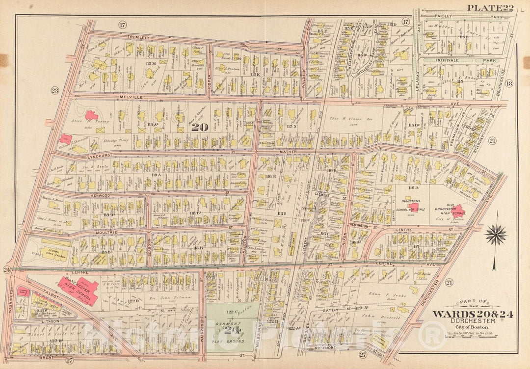 Historical Map, 1904 Atlas of The City of Boston, Dorchester, Mass. : Plate 22, Vintage Wall Art