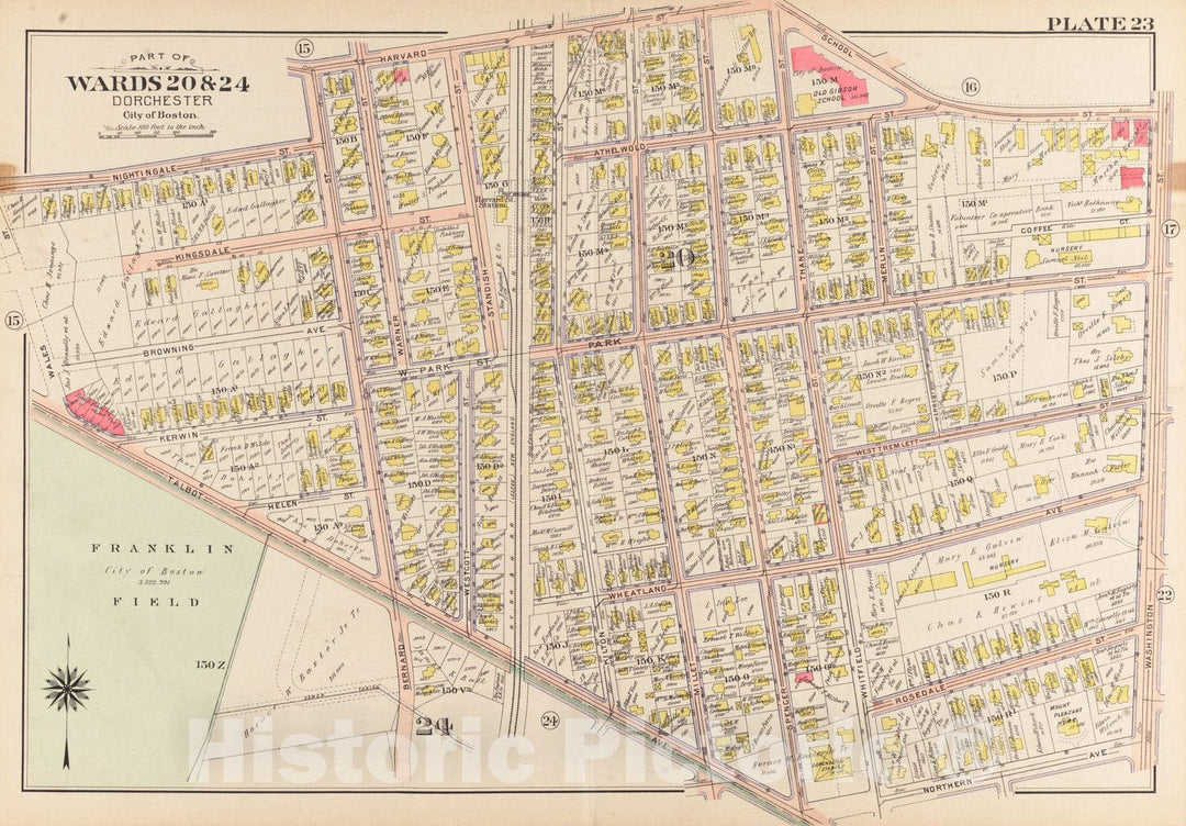 Historical Map, 1904 Atlas of The City of Boston, Dorchester, Mass. : Plate 23, Vintage Wall Art