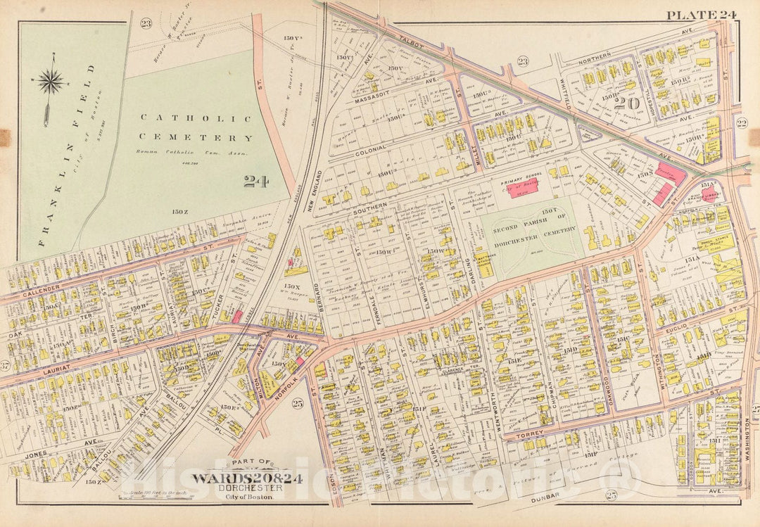 Historical Map, 1904 Atlas of The City of Boston, Dorchester, Mass. : Plate 24, Vintage Wall Art